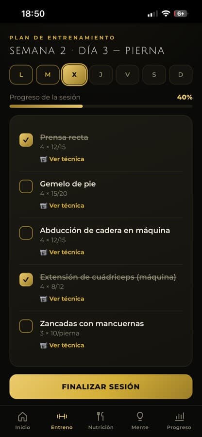 App de Proyecto Núcleo: Entreno guiado
