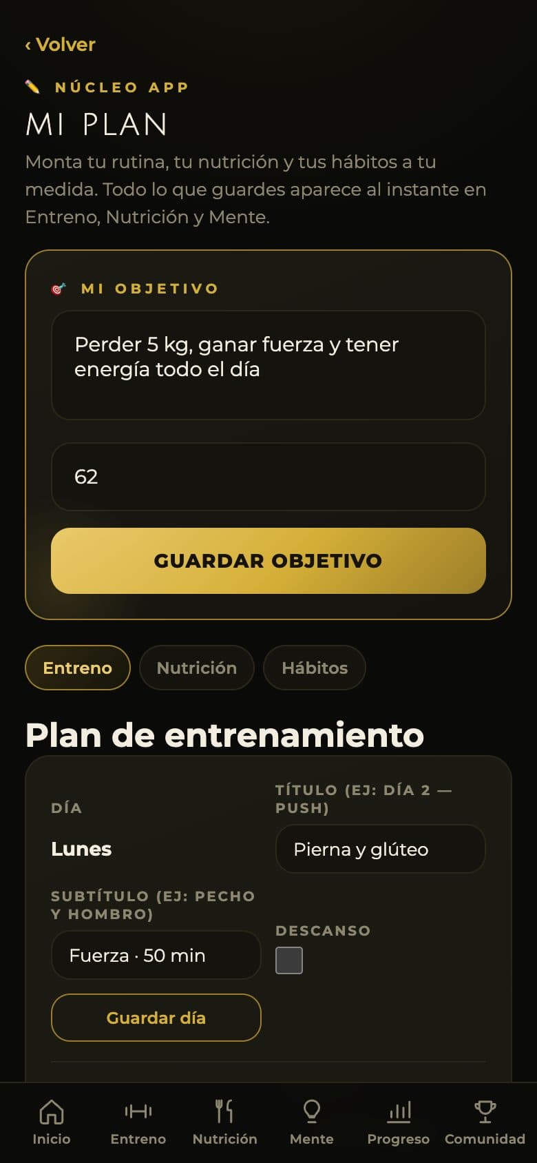 App de Proyecto Núcleo: Mi plan